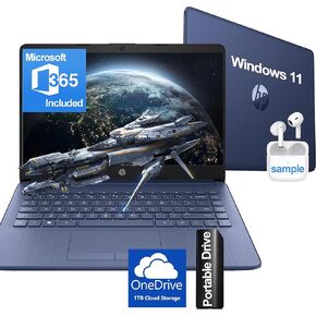 جهاز كمبيوتر محمول HP 14 بوصة مع Microsoft 365 & Wireless أذني • Ultralight & Compact • Intel 4-Core Processor • 16 جيجابايت من ذاكرة الوصول العشوائي