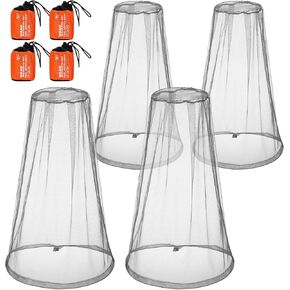 HESTYA 4 Pack Mosquito Face Mesh Protecting for Outdoor Hiking Camping Climbing Mosquito Fly Insects Preventing (Grey,Regular Size and Big Size)