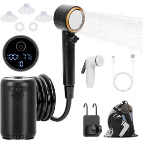 Portable Shower for Camping 8000mAh Rechargeable Camp Shower Pump High Pressure Electric Outdoor Shower for Hiking, RV, Pet Bath, Car Wash (with LED Display & IPX8 Waterproof)