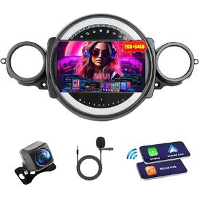 [2+64GB] Inefala Android Car Stereo Radio for Mini Cooper R56 2007-2014 with Wireless Carplay Android Auto, 9 Inch HD Touchscreen with GPS WiFi Bluetooth FM/RDS EQ SWC 26UI Backup Camera MIC