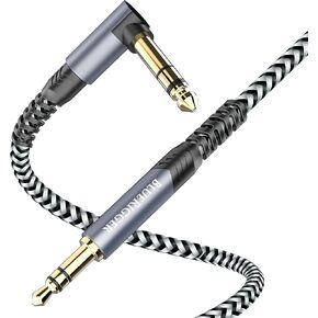 BlueRigger 3.5mm 90 Degree Stereo Audio Cable (10FT, L-Shaped Right Angle Jack, Auxiliary Cable, Male to Male, Hi-Fi Sound) – Aux Cord for Headphones, Car Stereo, Speaker, Phone, Tablet, Laptop in Kuwait
