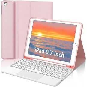 Keyboard case for iPad 9.7 inch, iPad 6th Gen (2018), 5th Gen (2017), Air 1(2013)/Air 2 (2014),iPad Pro 9.7, Multi-Touch Trackpad, Detachable Bluetooth Wireless Keyboard,Rechargeable (Rose Gold)