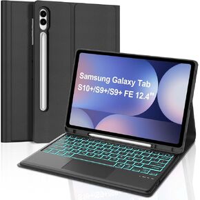 Trackpad Keyboard Case for Samsung Galaxy Tab S9 FE 10.9"/ S9 11" 2023,7-Color Backlit,Detachable Wireless Bluetooth Keyboard with Multi-Angle Stand Tablet Cover for Galaxy S9 11"(Black)