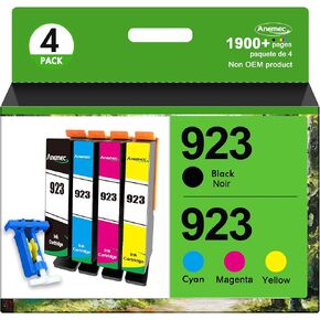 923 Ink cartridges for hp Printers Replacement for hp 923 Ink cartridges Combo Pack Without Chip Works for OfficeJet 8122e Pro 8135e 8139e 8138e Printer, 6C3Y6LN Black Cyan Magenta Yellow (4-Pack)