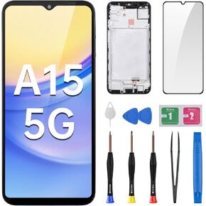 for Samsung Galaxy A15 5G AMOLED Screen Replacement with Frame OLED Display Touch Digitizer Full Assembly Fix Glass with Repair Tools Kit SM-A156U SM-A156U1 SM-A156U1/DS