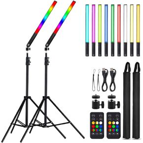 LED Video Light Panel Photography Lighting, 45W LED Studio Light for Phtography, Video Lighting Kit with 70.8" Tripod, Bi-Color 3200K–7500K, 8 Scene Lighting Effects (2 Pack)