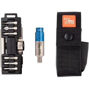FIX IT STICKS Compact Ratcheting Multi-Tool with Mini All-In-One Torque Driver & Belt Pouch - Portable Easy-to-Carry Tool Set - Reversible Ratcheting T-Way Wrench with a Locking Hex & 15 Bits Included