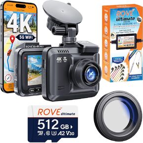 Rove R2-4K Pro Dash Cam | مجموعة هاردوز | بطاقة 512GB Micro SD | مرشح CPL
