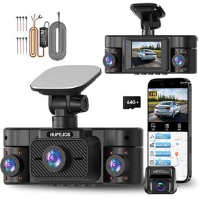 Dash Cam Front and Rear Inside 360° Dash Caemra for Cars 4 Channel DashCam V50-4CH with Hardwire Kit for 24H Parking Mode