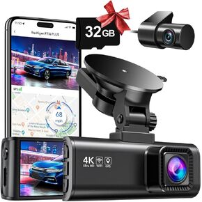 أوكايري. DASH DASH CAM للسيارة الأمامية والخلفية الزاوية الواسعة الكاملة HD 4K WIFI GPS Vision و 3.16 "شاشة IPS مثبتة مسبقًا لنظام التشغيل iOS أو Android +32G SD Card كهدية (أسود)