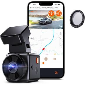【Bundle: Vantrue E1 Lite 1080P WiFi Mini Dash Cam + CPL】antrue E1 Lite 1080P WiFi Mini Dash Cam with GPS and Speed, Free App, Voice Control Detachable Dash Camera, 24 Hours Parking Mode, Night Vision