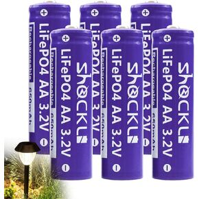 4 Pack- Shockli AA 3.2V LiFePo4 650mAh Battery, AA 3.2V Solar Rechargeable Batteries - Ideal for Solar Garden Light