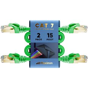 Cat 7 Ethernet Cable 15 ft - High-Speed Internet & Network LAN Patch Cable, RJ45 Connectors - 15ft / Green / 2 Pack - Perfect for Gaming, Streaming, and More