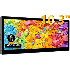 10.3 Inch Touch Screen Portable Monitor IPS1920x720 60Hz 10-Point Touch Stretched Bar with Speakers, HDMI Type-C Mini Small Extension Touchscreen Monitor for Mac Laptop, PC, Switch