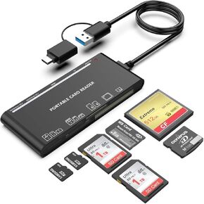 Memory Card Reader, 4in1 USB 3.0 and USB-C to SD Micro SD MS CF Card Reader Adapter, 4 Cards Simultaneously Read and Write, Compatible with iPhone 15 Series, MacBook Pro/Air 2023, and More