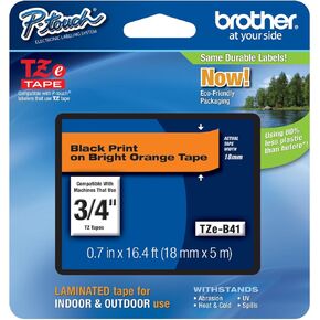 Genuine Brother 3/4" (18mm) Black on Bright Orange TZe P-Touch Tape for Brother PT-H300LI, PTH300LI Label Maker