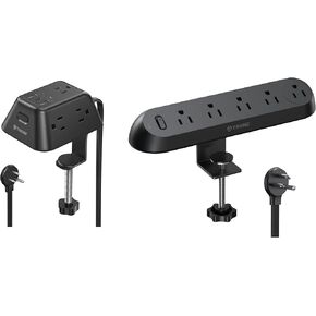 TROND Desk Clamp Power Strip, Surge Protector with 5 AC Outlets, for Home Office Desk Accessories, Black