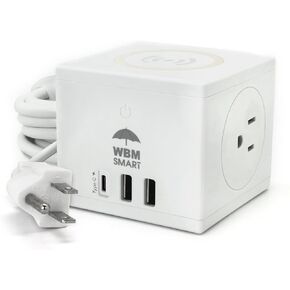 Power Strip Cube by WBM, 10A Surge Protector Wireless Charger Station, 2 AC Outlets, 2 USB Ports & Type C Plug with Heavy-Duty Extension Cord 6ft, Home Office Supplies, Dorm Room Essentials, White