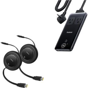 Baseus Blade Charging Station 140W, 6-in-1 Compact USB C Power Strip and Baseus Retractable USB C Cable, 100W 2-Pack 6.6ft USB C to USB C Fast Charging Retractable Type Cable