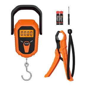 Digital Fish Scale, Fishing Scale with Lip Gripper, 110lb/50kg Hanging Fish Weight Scale,[New Version] Fish Scale with LCD Backlit, Tape Measure for Fishing Hunting, Batteries Included,Orange