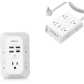 USB Wall Charger Surge Protector 5 Outlet Extender with 4 USB Charging Ports (1 USB C Outlet) & Surge Protector Power Strip, 8 Widely Outlets with 4 USB Ports(1 USB C Outlet)