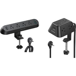 TROND Desk Clamp Power Strip, Surge Protector with 5 AC Outlets, 2 USB A, 1 USB C + Desk Clamp Power Strip USB C, Surge Protector with 4 AC Outlets 4 USB Ports