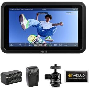 Atomos Shinobi GO 5 HDR Touchscreen Monitor Bundle with Watson NP-F770 Battery Pack, Watson Compact Charger Batteries, Elvid Mini Shoe Mount Ball Head, Anti-Static Screen Cleaning Wipes (5-Pack)