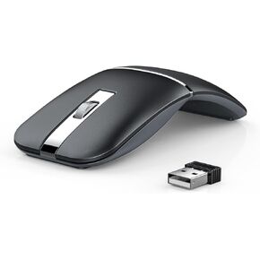 Foldable Bluetooth Travel Mouse, Rotatable Wireless Mouse, 2.4G Rechargeable Mouse with USB Receiver, Wireless Mice Compatibility for Computer, Laptop, Notebook, PC (Blue)