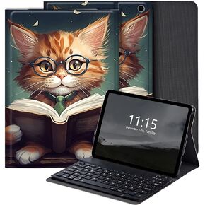 Keyboard Case for All-New Amazon Fire Max 11 Tablet case,(13th Gen,2023 Release) - Magnetic Detachable Keyboard Thin Slim Smart Tablet Case，Reading Cat