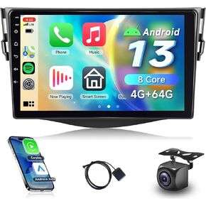 8 Core 4G+64G Car Radio for Toyota RAV4 2007-2011, Rimoody Car Stereo Android 13 Wireless Carplay Andorid auto Mirror Link 9'' Touchscreen GPS WiFi DSP Bluetooth FM/RDS SWC Backup Camera