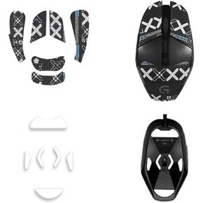 Mouse Grip Tape Full Coverage for Logitech G303 and Logitech G302, Mouse Anti Slip Grip,Self-Adhesive Sweat-Resistant Professional Mice Upgrade Kit(Foot pad + Black Mouse Grip Tape)