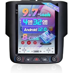 9.7" 8 Core 4+32G Car Radio for Dodge Ram 1500 2500 3500 2013-2018 Auto AC 5G WiFi Ram 1500 Radio Upgrade with Wireless Carplay Android Auto 48-EQ SWC Backup Camera Mic