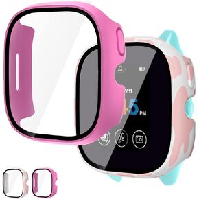 Case For Gizmo-Watch 3 Screen-Protector - 2Pack Overall Hard PC Tempered Glass High Touch Sensitive Protective Case Accessories For Verizon Gizmo Watch 3 for kids (Rainbow+Kids Blue)