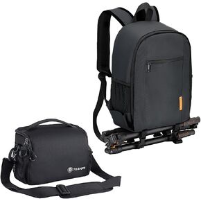TARION Camera Bag + Camera Backpack | Small DSLR Camera Messenger Bag Shoulder Bag Black TSB-S and Small Camera Backpack Photography Backpack Black TB-S