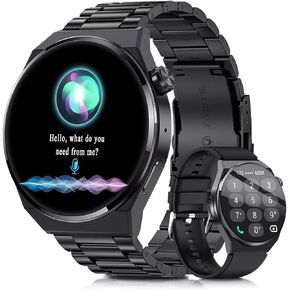 Men Smart Watch Bluetooth Call Fitness Tracker Heart Rate Pedometer Calories 100+ Sport Modes Ip68 Waterproof Rugged Military Tactics Smartwatch Men for Android iPhone (Brown)