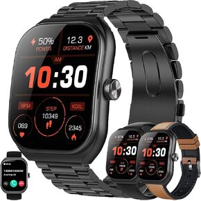 Smart Watches for Men(Answer/Make Call), 2.01" Curved Screen HD Fitness Tracker Watch with Blood Pressure/Heart Rate Monitor, SpO2, Fitness Watch for Men, Smart Watch for Android/iOS Phones (Black)