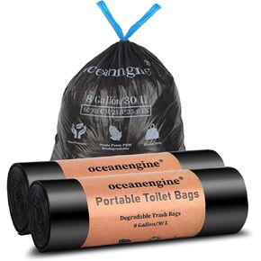 Portable Toilet Bags with Drawstrings, 100% Compostable 8 Gallon Camping Bucket Toilet Bags, Biodegradable Camp Toilet Waste Bags, Camping Potty Bags for Portable Toilet