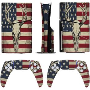 Sticker Skin for Model 5 Slim Disc American Flag Deer Skull Hunting Skin Accessories Cover Skins Anime Vinyl Cover Sticker Full Set for Model5 Slim Disk Edition