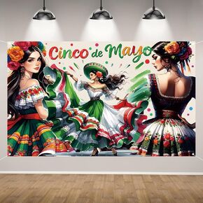 Cinco De Mayo Backdrop for Photography Let's Fiesta Banner 5 De Mayo Mexican Fiesta Party Decorations and Supplies for Home Party-71×43''