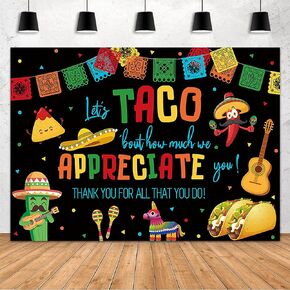 MEHOFOND 7x5ft Mexican Fiesta Backdrop Black Let's Taco Bout How Much We Apperciate You Thank You for All That You Do Background Banner Thanks for Teacher Doctor Employee Colored Party Decor Supplies in Kuwait