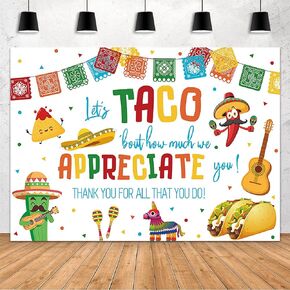 MEHOFOND 7x5ft Mexican Fiesta Backdrop Black Let's Taco Bout How Much We Apperciate You Thank You for All That You Do Background Banner Thanks for Teacher Doctor Employee Colored Party Decor Supplies