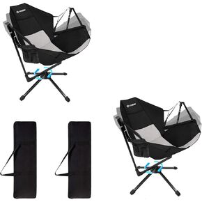 2 Set Camping Chair, Hammock Chair, Folding Rocking Chair, Aluminum Alloy Adjustable Backrest Swing Chairs,for Outdoor Camping, Beach, Lawn(Black Grey)