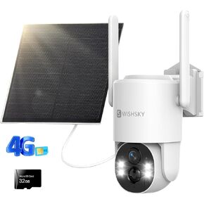 4G LTE Cellular Security Camera Wireless Outdoor Solar Charging, 2K HD Color Night Vision No WiFi Solar Powered Camera with PIR Motion Detection, Two-Way Audio,Built in SIM Card