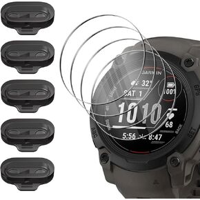 Orzero (3+5) Compatible for Garmin Instinct E 40mm, 3 Pack Watch Screen Protector + 5 Pack Black Dust Plug, Tempered Glass 9H Anti-Scratch Bubble Free TPU Charger Port Anti Dust Caps Cover