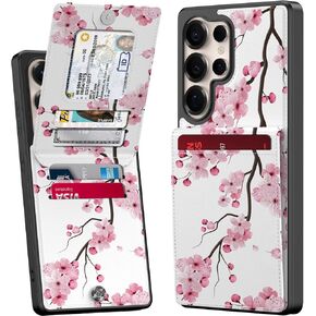 bemal for Samsung Galaxy S25 Ultra Wallet Case with Card Holder, Fashion Printed, RFID Blocking, PU Leather Kickstand, Magnetic Closure, Shockproof Phone Cover for Women Men, Elegant Cherry