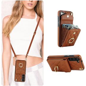 QLTYPRI Crossbody Wallet Case for Samsung Galaxy S24 FE, PU Leather Phone Case with RFID Blocking Card Slots Holder Ring Kickstand Wrist Strap Lanyard Handbag Purse Cover for Samsung S24 FE - Black