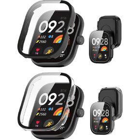2pack Case for Xiaomi Redmi Watch 5, Screen Protector Smart Watch,Built-in 9H Tempered Glass Film, Hard PC,Easy to Install,Protective Cover for Redmi Watch 5(Black+Clear)