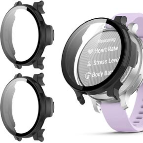 (2 Pack) Protective Case for Garmin Lily 2 Active, Full Coverage PC Bumper with Tempered Glass Screen Protector, Shockproof Scratch-Resistant Shell for Garmin Lily 2 Active Smartwatch (Clear+Clear)