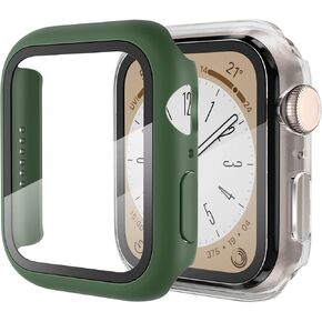 ArmorSuit 2 Pack Case Designed for Apple Watch Series 8 / Series 7 (45mm) Slim Case w/Built-in Tempered Glass Screen Protector - Green + Clear