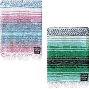 Benevolence LA Authentic Handwoven Mexican Blanket, Yoga Blanket - Perfect for Picnic, Camping and More, Equestrian Saddle Blanket, Serape Blanket 50x70 inches - Pack of 2